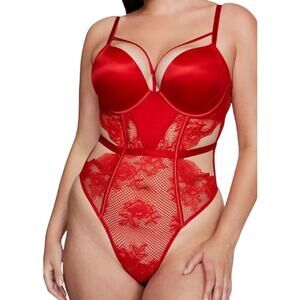 Victoria's Secret Bombshell Spicy Red Teddy Bodysuit Womens Xlarge